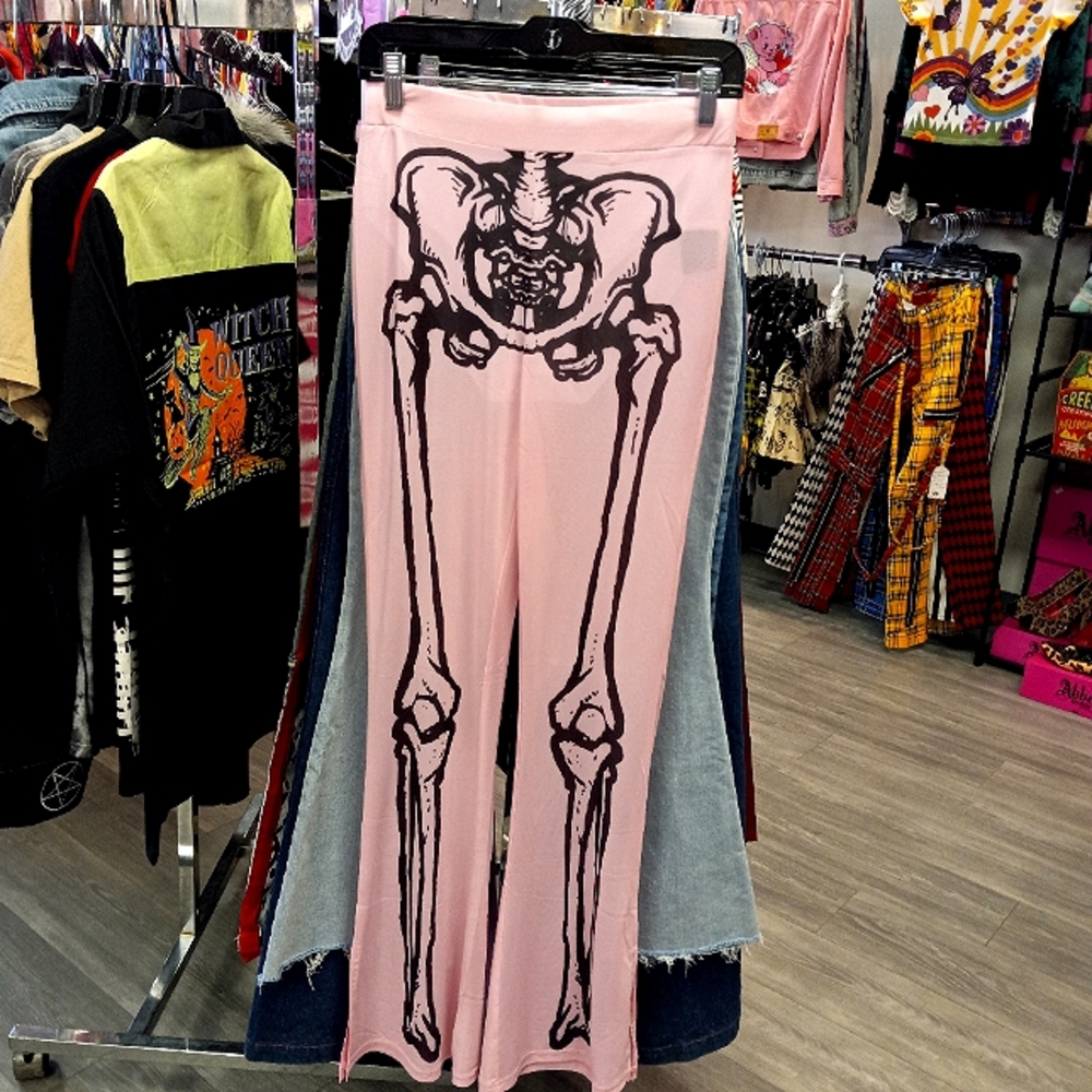 Killstar × Avril Lavigne NWOT sheer mesh kawaii goth sexy flared skeleton pants - Picture 1 of 8
